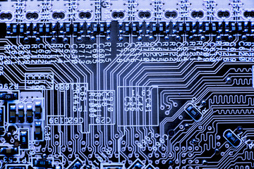 Close up of Electronic Circuits in Technology on  
Mainboard (Main board,cpu motherboard,logic board,system board or mobo)