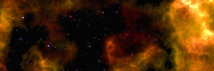 Wall Mural - Star field voyage with orange cosmic space nebula, digital art illustration work.