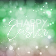 © 21kompot - Happy Easter welcome sign. Vector typography in fresh colors for your design. Vintage lettering on blurred bokeh green background.