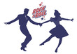 Young couple wearing 50's clothes dancing rock and roll. Vector Illustration