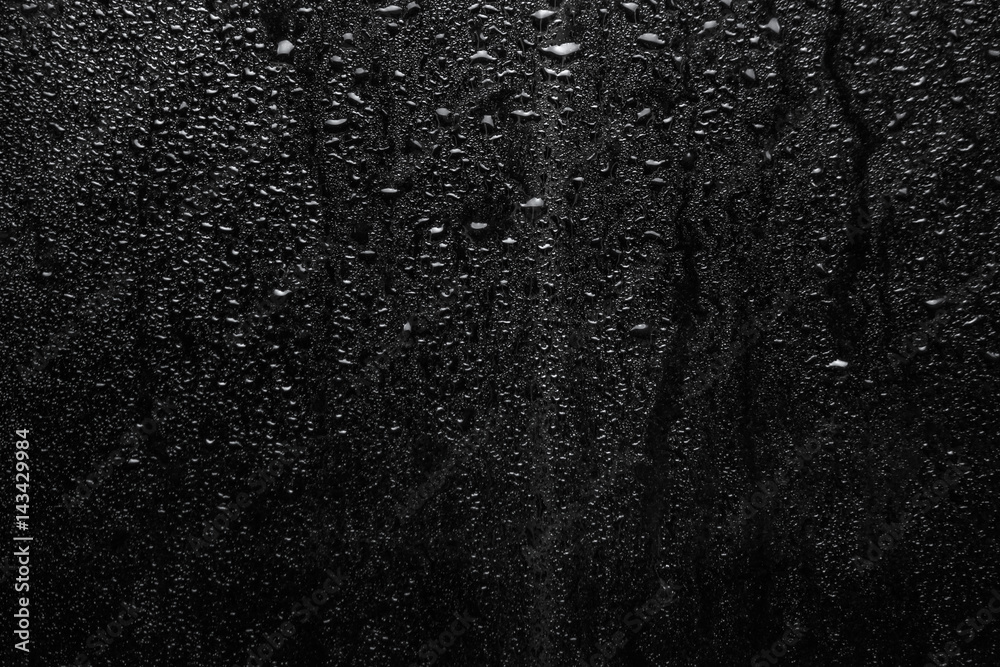 Part of series. Background photo of rain drops on dark glass, different size: small medium and large - obrazy, fototapety, plakaty 