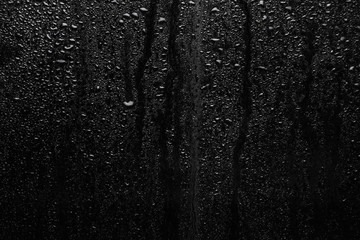 part of series. background photo of rain drops on dark glass, different size: small medium and large