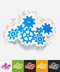 Poster - cogwheel paper sticker with hand drawn elements