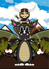 Sticker - Cartoon Viking Warrior and Dragon