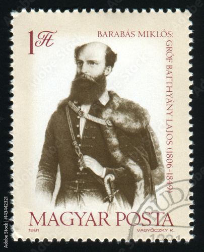 HUNGARY - CIRCA 1981: A post stamp printed in Hungary shows Count Lajos Batthyan Poster Mural XXL