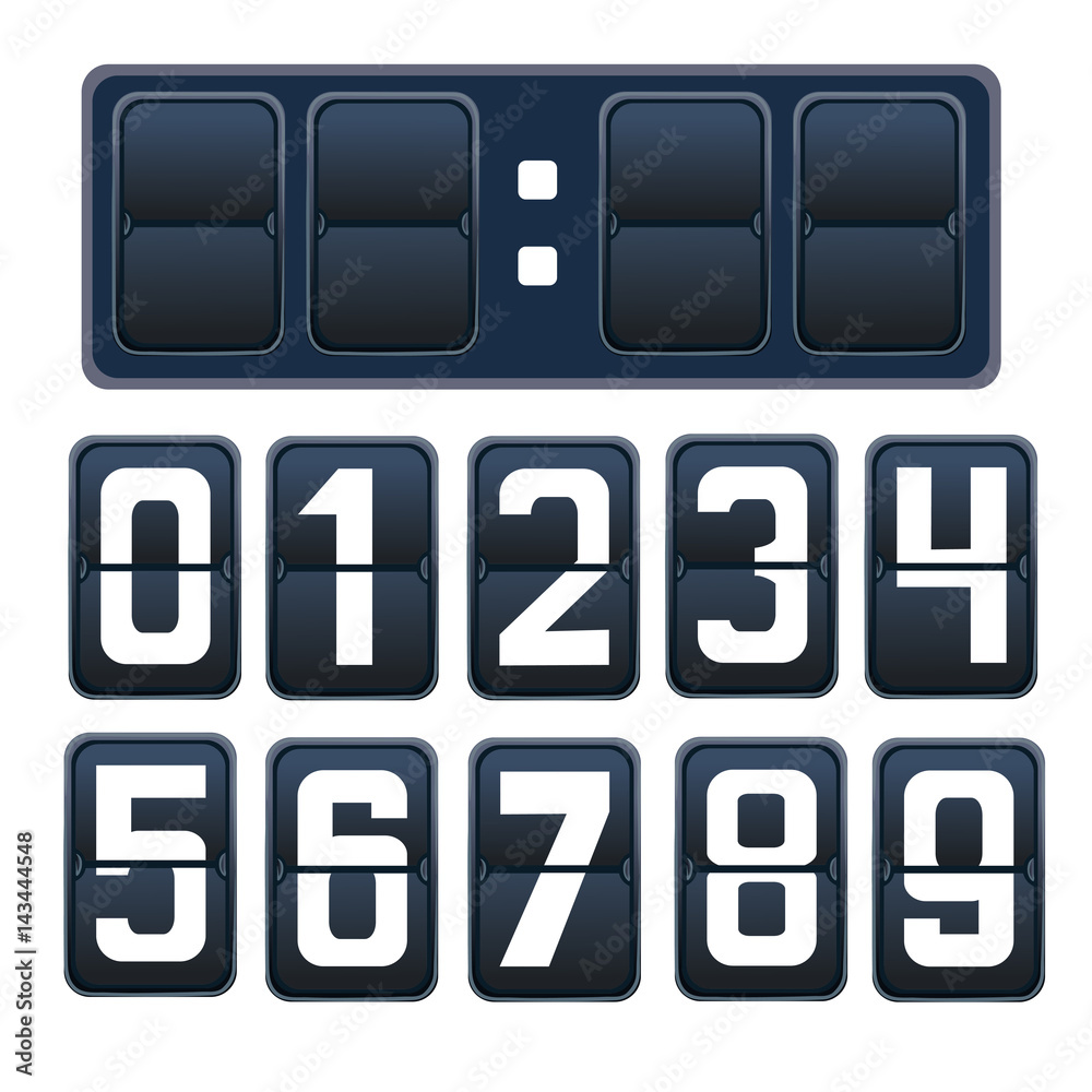 illustration of a countdown timer, a mechanical scoreboard blank and ...