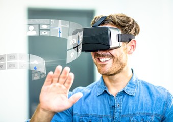 Poster - Man wearing VR Virtual Reality Headset with Interface