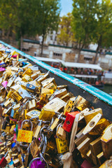 Beautiful love locks in Paris on the brodge by the Notre Dame.