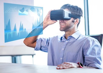 Poster - Man wearing VR Virtual Reality Headset with Interface