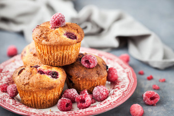 Wall Mural - Homemade delicious raspberry muffins
