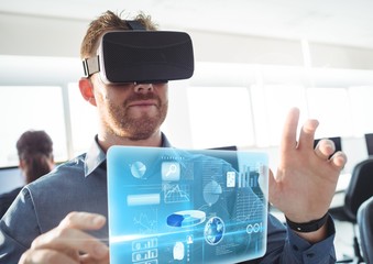Poster - Man wearing VR Virtual Reality Headset with Interface