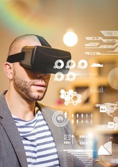 Poster - Man wearing VR Virtual Reality Headset with Interface