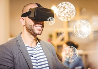 Poster - Man wearing VR Virtual Reality Headset with Interface