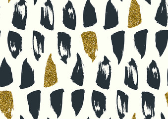 Wall Mural - Vector seamless pattern with hand drawn gold glitter textured brush strokes