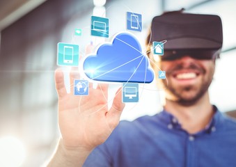 Poster - Man wearing VR Virtual Reality Headset with Interface