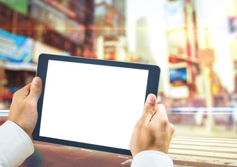 Poster - hands with tablet in the city