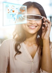 Poster - Woman wearing VR Virtual Reality Headset with Interface