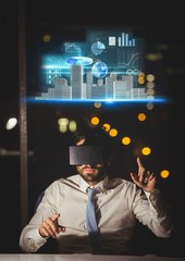 Poster - Man wearingVR Virtual Reality Headset with Interface