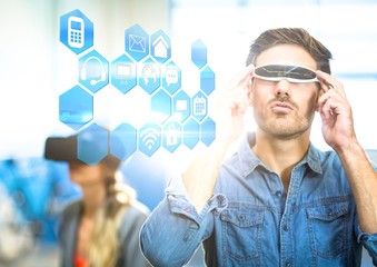 Poster - Man wearing VR Virtual Reality Headset with Interface