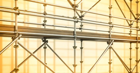 Poster - 3D grey scaffolding whit soft yellow background