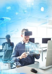 Poster - Man wearing VR Virtual Reality Headset with Interface