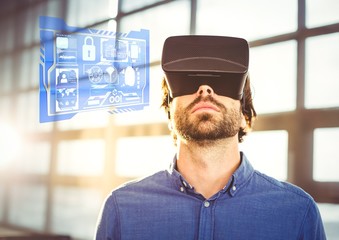 Poster - Man wearing VR Virtual Reality Headset with Interface