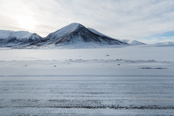 Sticker - snow covered road in tibetan plateau