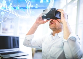Poster - Man wearing VR Virtual Reality Headset with Interface