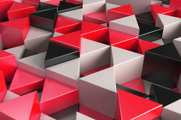 Wall Mural - Pattern of black, white and red triangle prisms