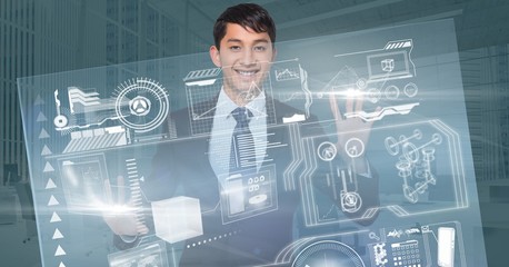 Poster - Portrait of confident businessman using virtual screen
