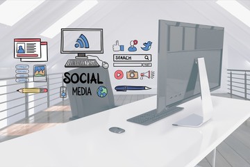Poster - Digital composite image of social media signs over computer desk