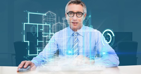 Poster - Digital composite image of businessman using futuristic screen