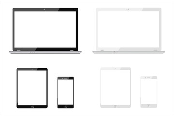 Wall Mural - Black and white three communication technology devices - for stock