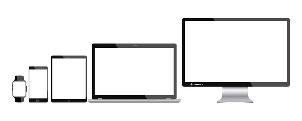 Poster - Five black communication technology devices - for stock