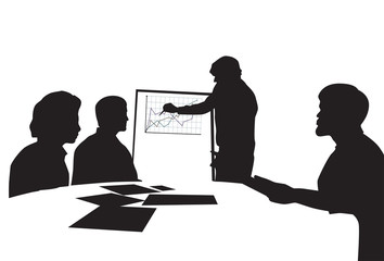 Poster - silhouette business people team with flip chart seminar training conference brainstorming presentati
