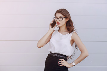 Wall Mural - beautiful brunette with glasses