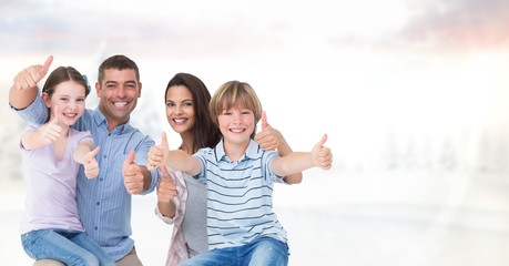 Wall Mural - Portrait of happy family against sky