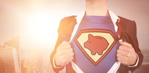 Poster - Midsection of businessman opening shirt in superhero style