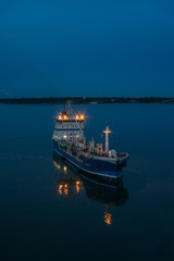 Cargo ship leaves port