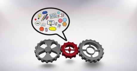 Poster - Digital composite image of gears with chat bubble