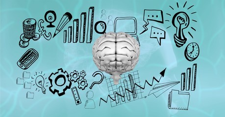 Poster - Business icons surrounding brain