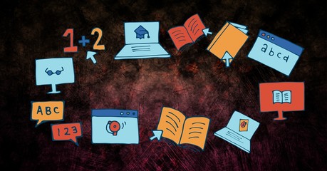 Poster - Digital composite image of books and technologies
