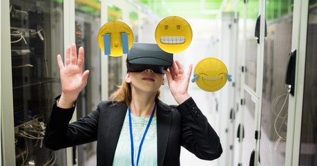 Poster - Woman looking at emojis through VR glasses