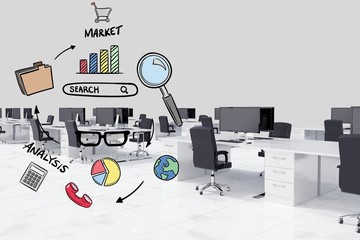 Poster - Digital composite image of market analysis diagram in office