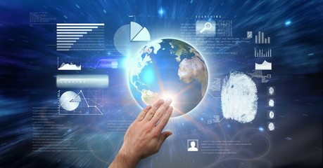 Poster - Hand touching globe on screen
