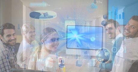 Leinwandbilder - Digital composite image of business people and graph and screen