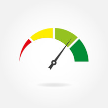 Speedometer Icon With Arrow. Meter And Gauge Element. Vector Illustration.