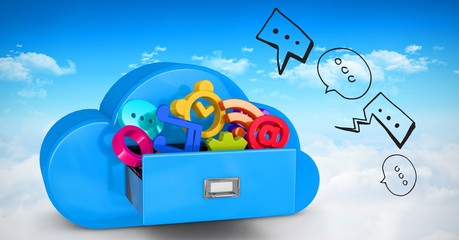 Fototapete - 3d image of various icons in cloud shaped drawer
