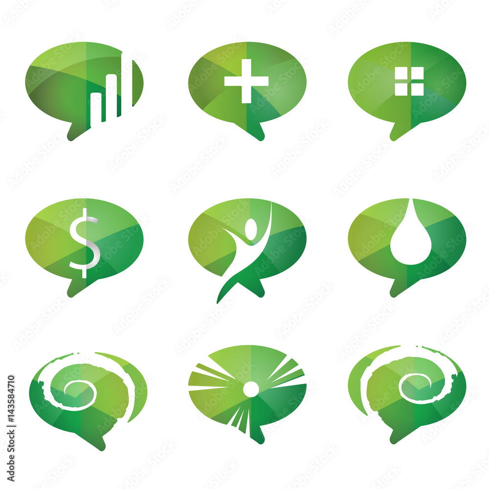 Speech bubbles icons, vector set of communication signs.  logo template set