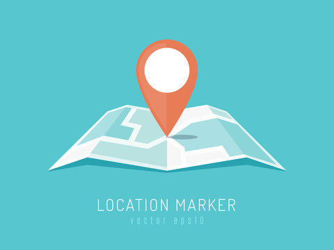 orange location marker on city map vector illustration in flat style